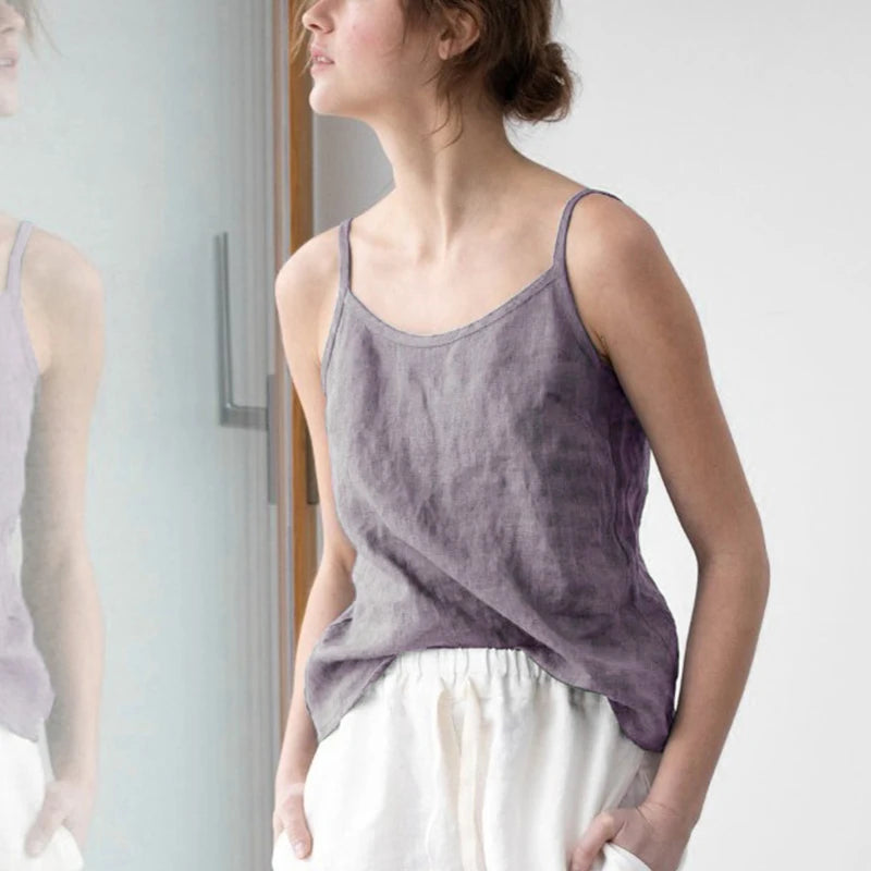 Sommer frauen Weste Leinen Rundhals V-ausschnitt Sexy Einfarbig Casual Bequeme Tank Top hübsch Siguroji ropa de mujer, 321301 WTY So ist Leben