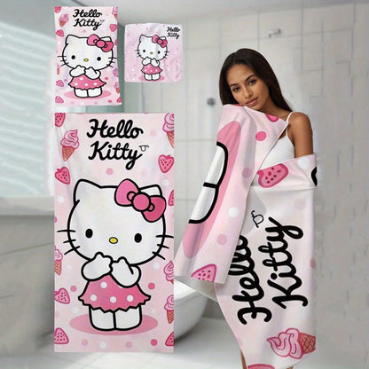 1 Mehrzweck-Handtuch mit Sanrio Hello Kitty-Motiv, fusselfrei, großes Strandtuch, kleines Küchentuch So ist Leben