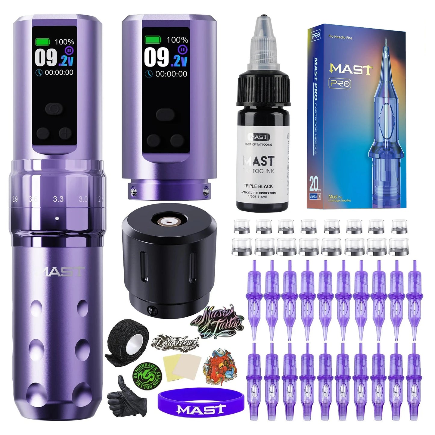 Mast Fold2 Pro Tätowiermaschine Komplett mit Kit Kabellos Rotary Pen 7 Hübe 2 Akkus 2000 mAh Netzteil für Körperkunst Dauerhafter Make-up tattoo maschine set  tattoo zubehör So ist Leben
