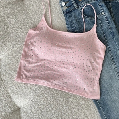 Baumwoll-Diamant-Verzierte Weste mit Gepolsterten Cups, Hochelastisches Pailletten-Camisole, Figurformende Einfarbige Weste, Party-Blusen So ist Leben