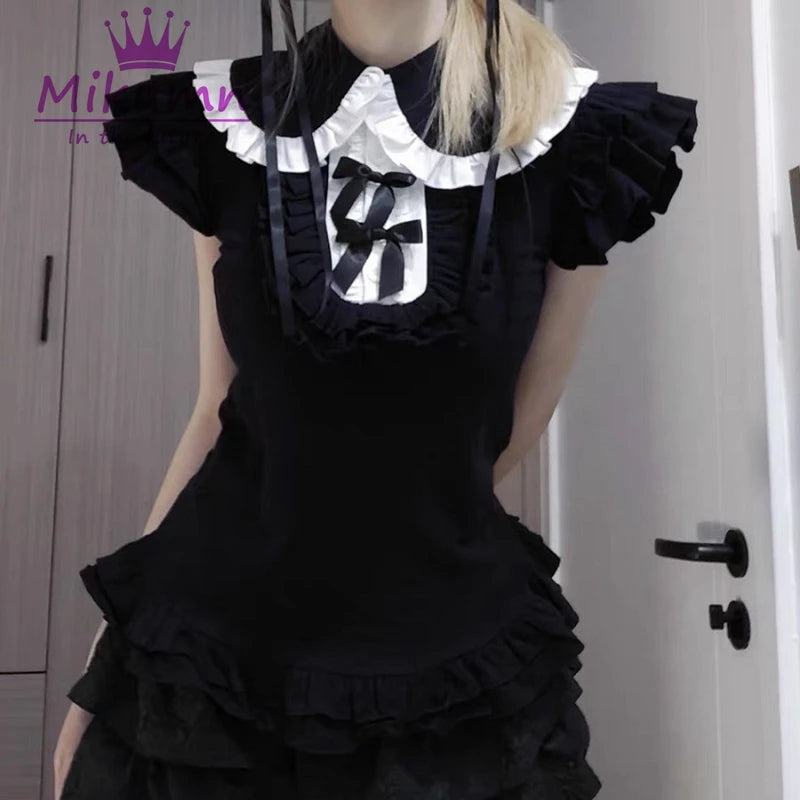 Lolita T‑Shirt mit Schleife & modernem Umlegekragen - So ist Leben