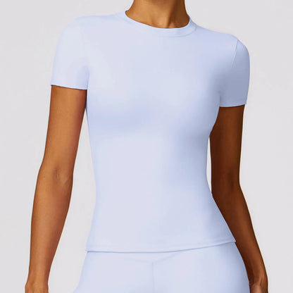 NCLAGEN Damen-Laufsport-T-Shirt, Sommer, kurzärmelig, Rundhalsausschnitt, atmungsaktiv, dehnbar, für Fitnessstudio, Yoga, schlank, Fitness, aktives Top-T-Shirt So ist Leben