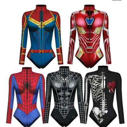 Spiderman Captain Superhelden-Badeanzug für Damen, 3D-Druck, Bade-Body, Cosplay, Overall, Halloween, Karneval, Outfits So ist Leben
