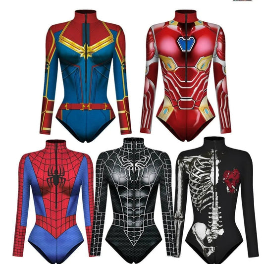 Spiderman Captain Superhelden-Badeanzug für Damen, 3D-Druck, Bade-Body, Cosplay, Overall, Halloween, Karneval, Outfits So ist Leben