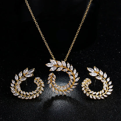 Zwei Größe Neue Design Luxus AAA Zirkon Olivenzweig Ohrringe und Anhänger Schmuck Sets Für Mode Frauen Hochzeit Schmuck Set AS128 So ist Leben