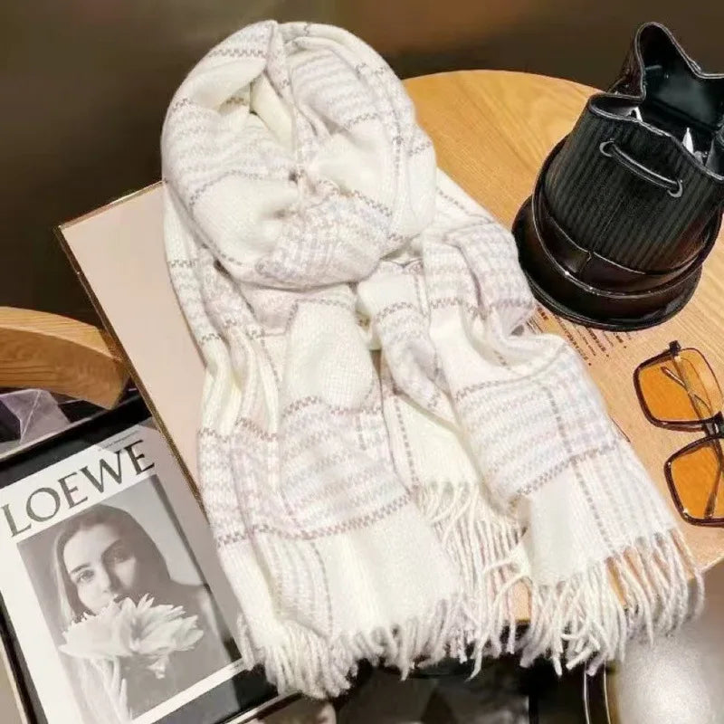 Retro koreanischen Stil Damen Schal Winter warm Quastenbesatz Nachahmung Kaschmir Schal Wrap Polyester frisch süß cremiger Stil So ist Leben