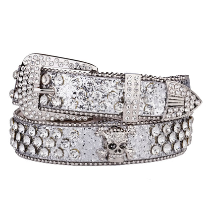 Strass-Schädelgürtel, Western-Cowgirl-Gürtel für Damen und Mädchen, mit Nieten besetzter Landgürtel aus PU-Leder So ist Leben