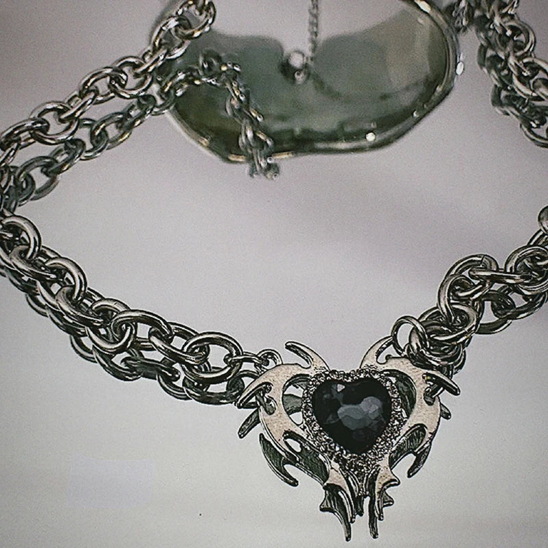 Punk Schmuck Dorn Stern Kristall Herz Halskette Koreanische Mode DIY Goth Anhänger Halskette für Frauen Egirl Zubehör Grunge Rock - So ist Leben