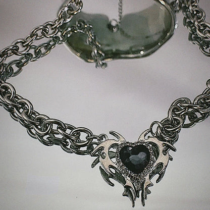 Punk Schmuck Dorn Stern Kristall Herz Halskette Koreanische Mode DIY Goth Anhänger Halskette für Frauen Egirl Zubehör Grunge Rock - So ist Leben