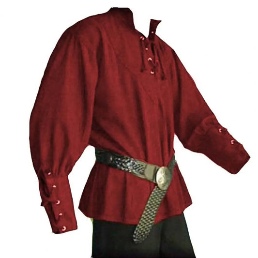 Hübsche Männer mittelalterliche Renaissance Langarm-Shirt Bandage Casual Tops Halloween Vermieter Ritter Shirt Vintage Cosplay Kostüm So ist Leben