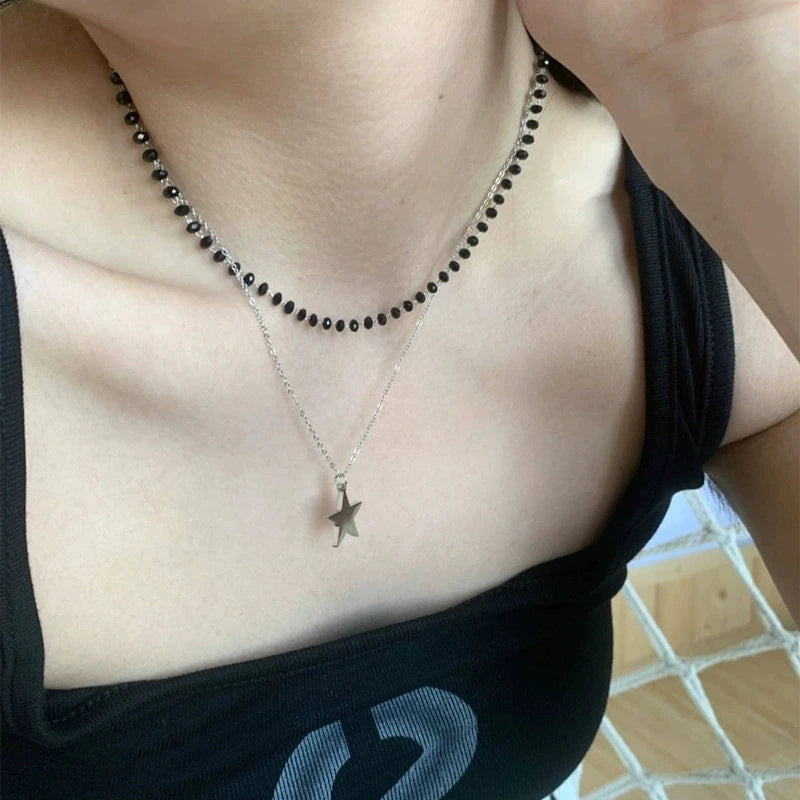 Gothic Y2K Metall Kreuz Anhänger Multi Layer Perlen Halskette Für Frauen Männer Vintage Punk Grunge EMO Charme Schmuck Zubehör Geschenk So ist Leben