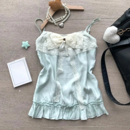 Harajuku Süße Rüschen-Tops für Damen Retro Japanischer Lolita Ärmelloser Oberteil Y2K Fairy Grunge Style Mädchen-Outfit So ist Leben