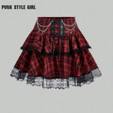 Plaid Print Subkulturen Punk Rock Y2k Mini Rock Hohe Taille Rüschen Kuchen Spitze Up Harajuku Gothic 2000er Jahre Ballkleid röcke für Frauen So ist Leben