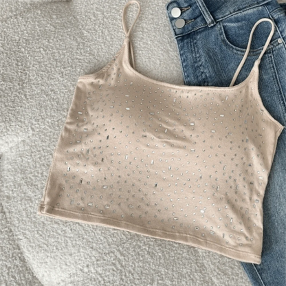 Baumwoll-Diamant-Verzierte Weste mit Gepolsterten Cups, Hochelastisches Pailletten-Camisole, Figurformende Einfarbige Weste, Party-Blusen So ist Leben