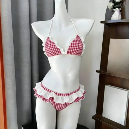 Kawaii Polka Dot Bikini-Set mit Neckholder-Trägern, zweiteiliger Badeanzug für Damen, süßer Stil, Strandparty-Badeanzug So ist Leben