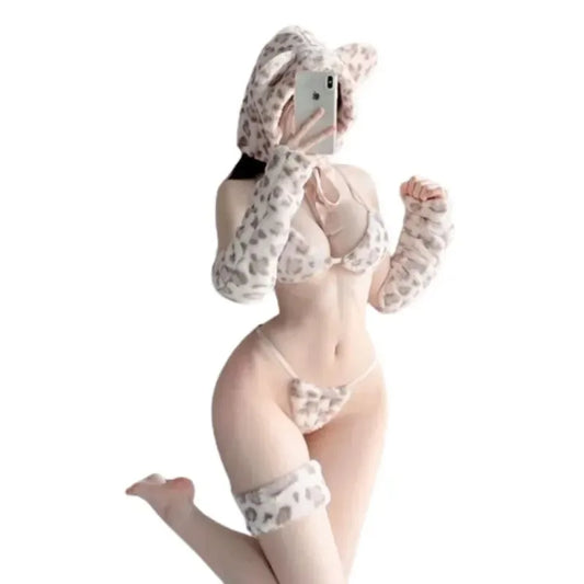 Anime Niedliches Tier Katze Mädchen Cosplay Kostüm Polka Dot Akzent BH und Höschen Dreipunkt-Set Sexy Dessous für Frauen Rollenspiel So ist Leben