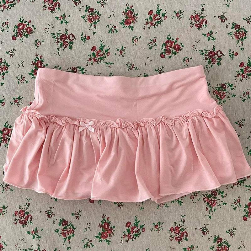 Kawaii Damen Miniröcke Einfarbig Y2k Punk Sexy Slim Streetwear Bogen Faltenrock Emo Mädchen Gothic Damen Kleidung Vintage So ist Leben