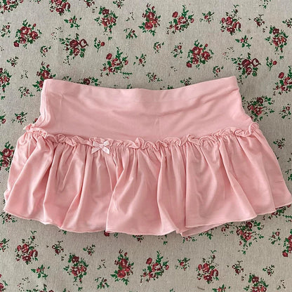 Kawaii Damen Miniröcke Einfarbig Y2k Punk Sexy Slim Streetwear Bogen Faltenrock Emo Mädchen Gothic Damen Kleidung Vintage So ist Leben