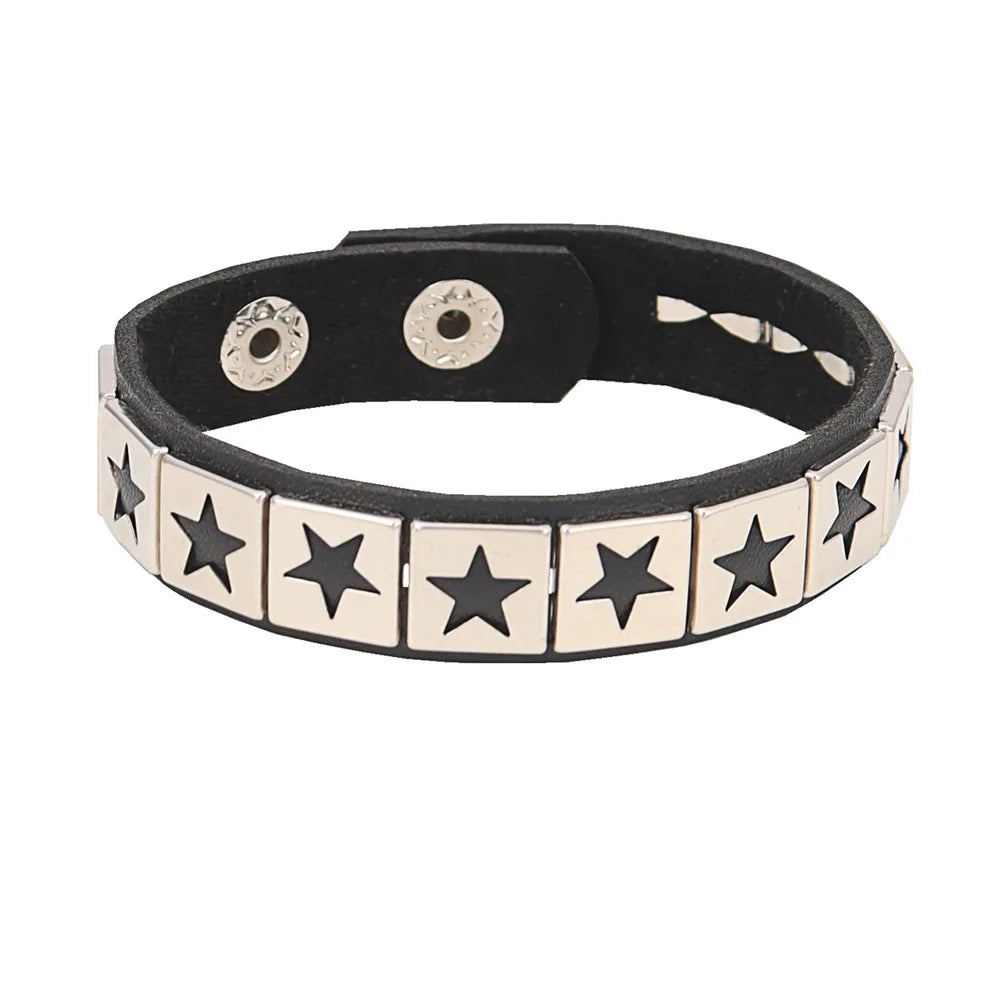 Punk Niet Stern PU Leder Armband Für Frauen Männer Hip Hop Gothic Dark Girl Rock Schmuck Anhänger Liebe Kette Hip Hop Zubehör So ist Leben