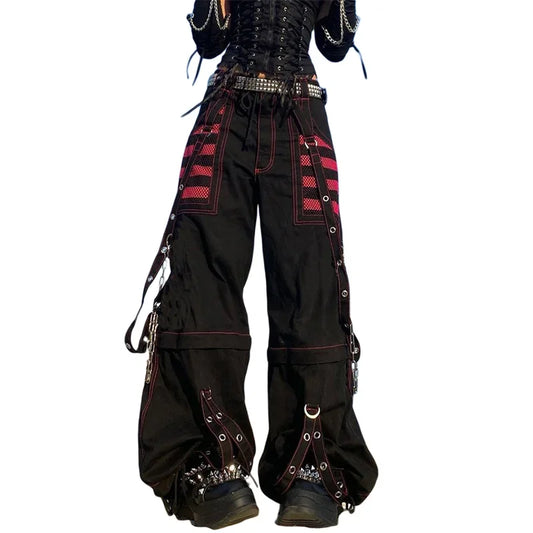 Gothic Frauen Punk Cargo Hosen Dark Academia Ästhetische Hohe Taille Baggy Hosen mit Taschen Grunge Streetwear Y2k So ist Leben