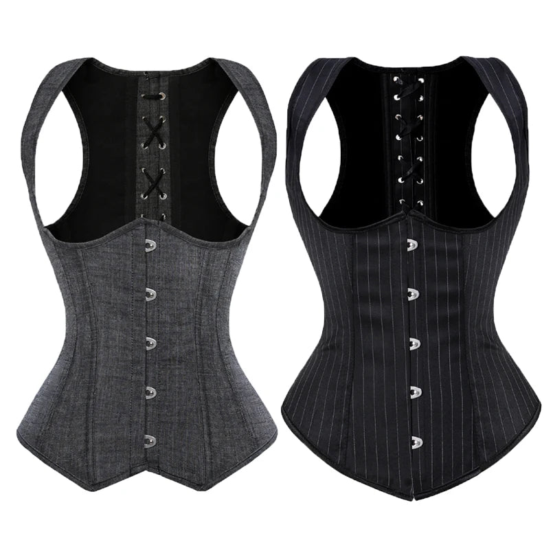Unterbrust-Korsett in Übergröße, Taillentrainer, Steampunk-Korsett mit Riemen, Gothic-Korsett mit Schnürung am Rücken und Streifen So ist Leben