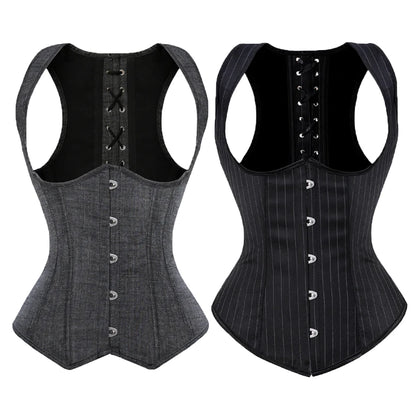 Unterbrust-Korsett in Übergröße, Taillentrainer, Steampunk-Korsett mit Riemen, Gothic-Korsett mit Schnürung am Rücken und Streifen So ist Leben
