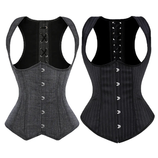 Unterbrust-Korsett in Übergröße, Taillentrainer, Steampunk-Korsett mit Riemen, Gothic-Korsett mit Schnürung am Rücken und Streifen So ist Leben