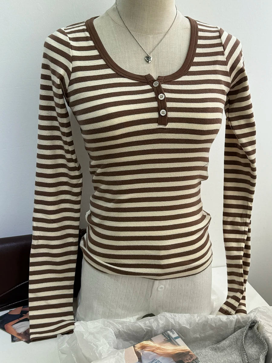 Y2K Langarmshirt Damen – Gestreift & Modern - So ist Leben