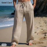 Tägliche Freizeit Herren Lose Gerade Hosen Vintage Kordelzug Gestreiften Leinen Hosen Männer Sommer Outdoor Casual Atmungsaktive Hose So ist Leben