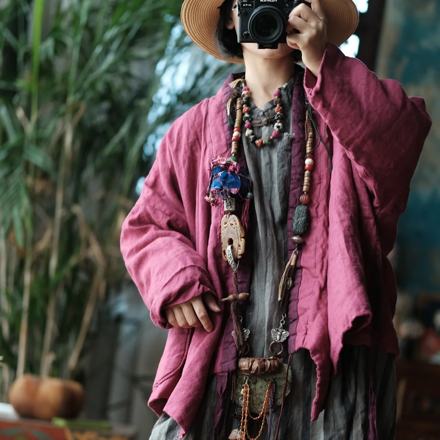 Lockere Passform, künstlerische Retro-Baumwolljacke, exklusiver Stil für Damen, mittelverdickt, langärmlig, reine Farbe, bequem, lässig So ist Leben