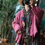 Lockere Passform, künstlerische Retro-Baumwolljacke, exklusiver Stil für Damen, mittelverdickt, langärmlig, reine Farbe, bequem, lässig So ist Leben