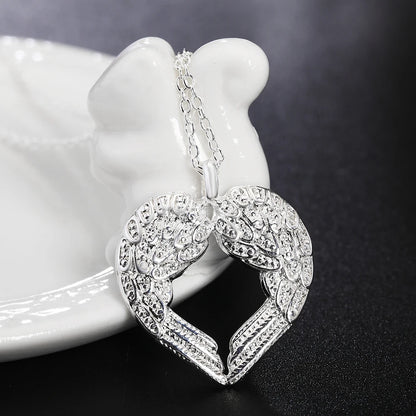 925 sterling Silber Engel flügel herz Anhänger Halskette Für Frauen luxus mode party hochzeit zubehör Schmuck Weihnachten geschenk So ist Leben