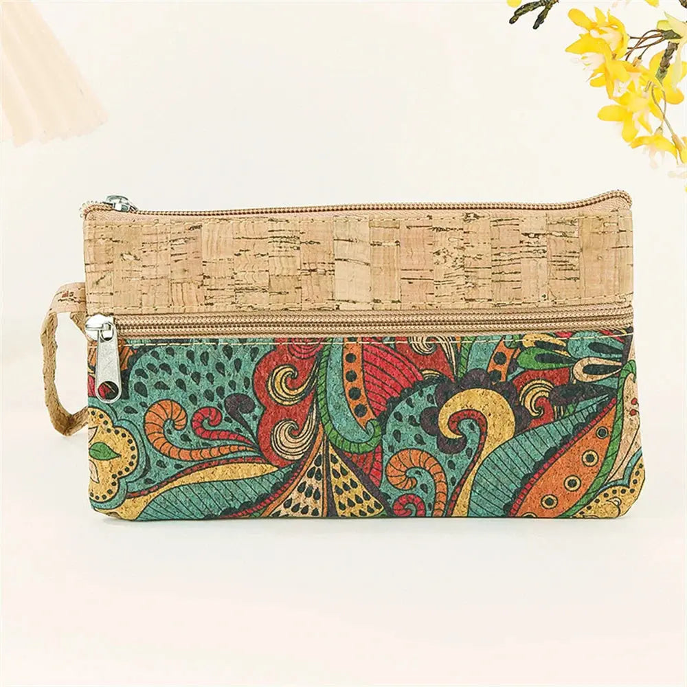 Cork Retro Print Coin Purse Portable Cell Phone Pouch Mini Wallet Double Layer Zipper Money Bag Key Lipstick Organizer Pouch - So ist Leben