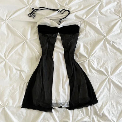 Vintage Y2K Gothic Harajuku Damen Kleid Slim Fit Casual Lace-Up Neckholder Punk Rock Emo Girl Streetwear Fashion So ist Leben