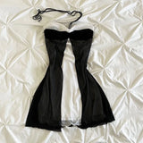 Vintage Y2K Gothic Harajuku Damen Kleid Slim Fit Casual Lace-Up Neckholder Punk Rock Emo Girl Streetwear Fashion So ist Leben