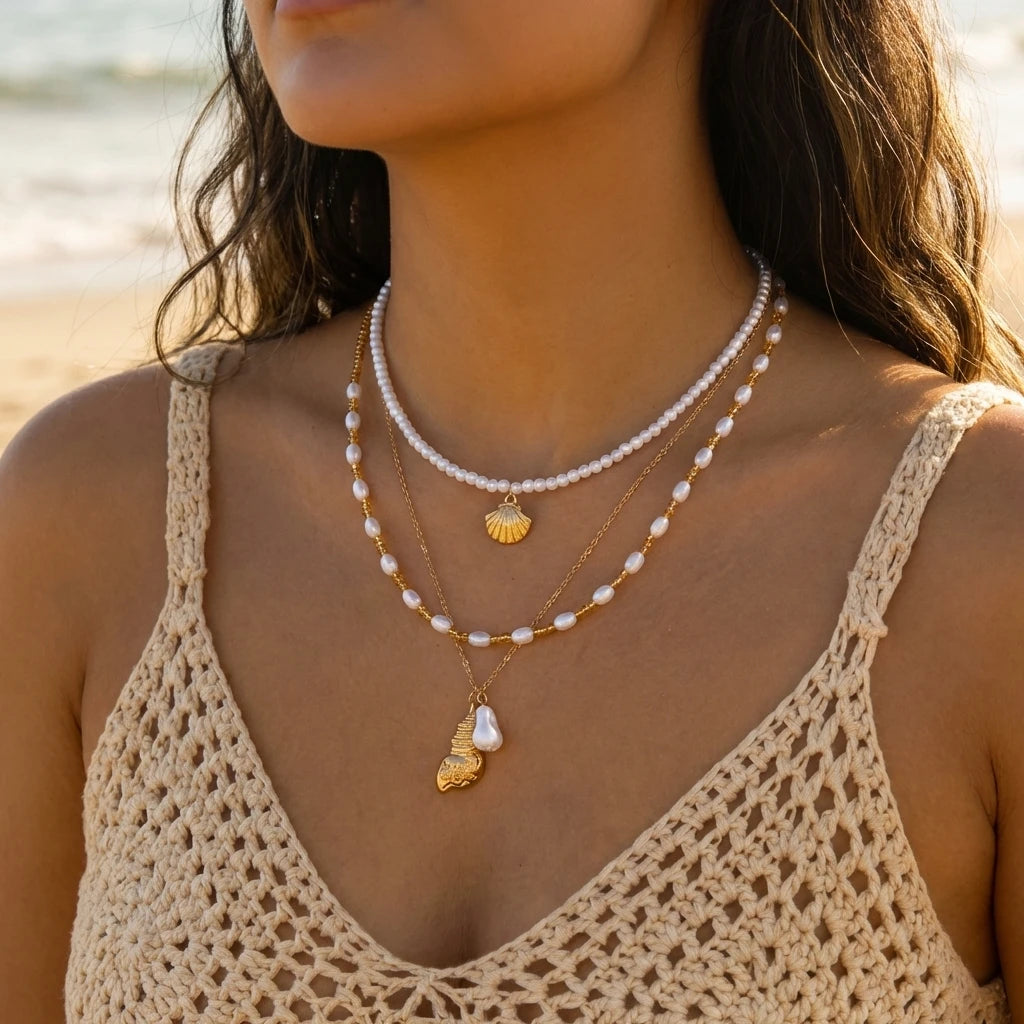 Böhmische Vintage Muschel Seestern Schildkröte Mehrschichtige Halskette für Frauen Ethnische Handgemachte Blaue Perlenketten Sommer Strand Schmuck So ist Leben