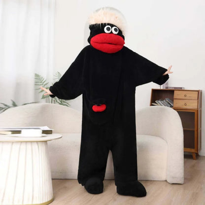 Hangyodon One Piece Pyjama aus Korallenfleece, dick, warm, für den Winter, Cartoon-Motiv, lustiger Fischmund, Nachtwäsche für Damen und Herren, Paar-Loungewear So ist Leben