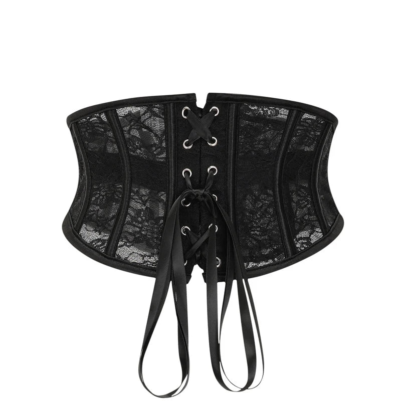 BurVogue Damen-Unterbrustkorsett aus Satin mit 14-Spiral-Stahlstäben, Taillentraining, Spitzenkorsett, Unterbrustkorsett, sexy Schnür-Bustiers und Korsett So ist Leben
