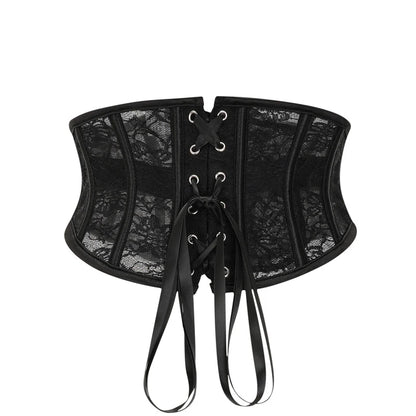BurVogue Damen-Unterbrustkorsett aus Satin mit 14-Spiral-Stahlstäben, Taillentraining, Spitzenkorsett, Unterbrustkorsett, sexy Schnür-Bustiers und Korsett So ist Leben