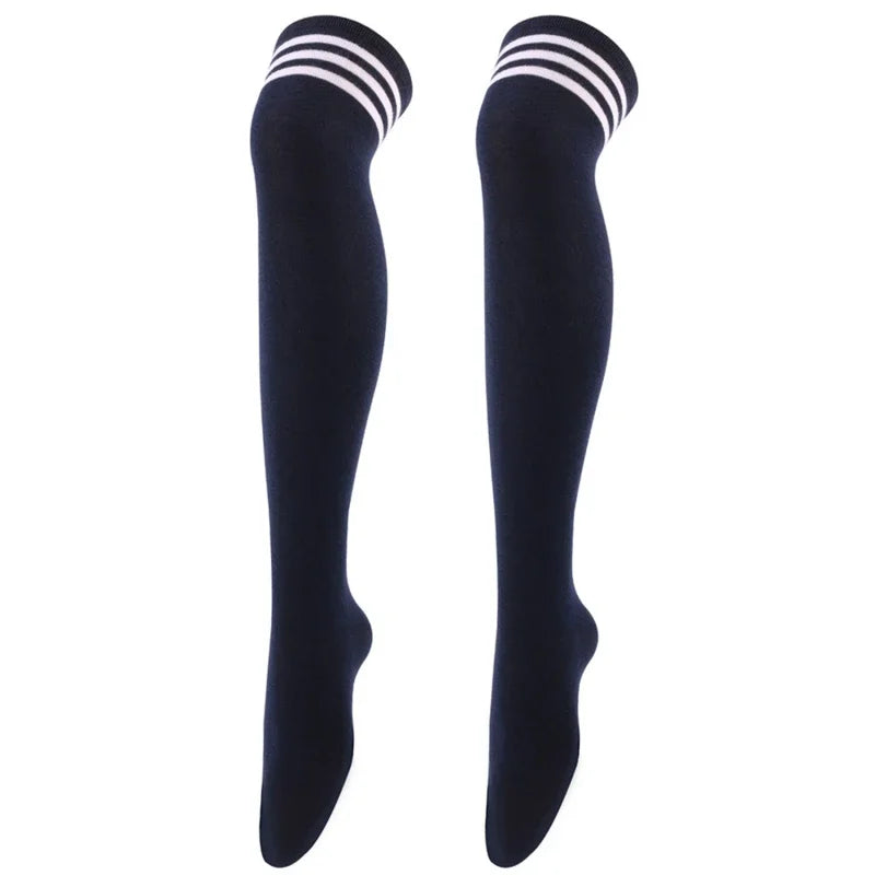 Overknee-Oberschenkelstrümpfe für Damen im akademischen Stil, schwarz-weiß gestreift, lange Socken, Overknee-Strümpfe für Damen und Mädchen, warmes Knie So ist Leben