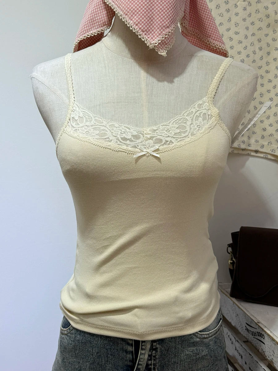 Spitze Trim Liebsten Tops Frauen Baumwolle Weiche Schlanke Weiß Sexy Ärmellose Leibchen Süße Nette Chic Tank Tops Y2K So ist Leben