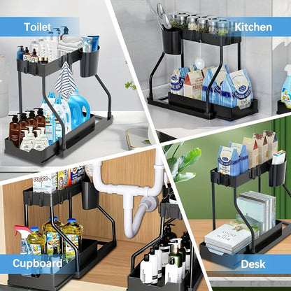 Platzsparender 2-stufiger Organizer unter dem Waschbecken, herausziehbare Aufbewahrungsbox, langlebig, großes Fassungsvermögen, für Küche und Badezimmer, unverzichtbarer Schubladen-Organizer So ist Leben