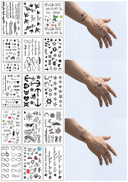 Wasserdichter temporärer gefälschter Flash-Tattoo-Aufkleber, englischer Buchstabe, Stern, Mond, Anker, Fliegenvogel, für Mann, Kinder, Mädchen, Frauen, Finger, Körperkunst So ist Leben