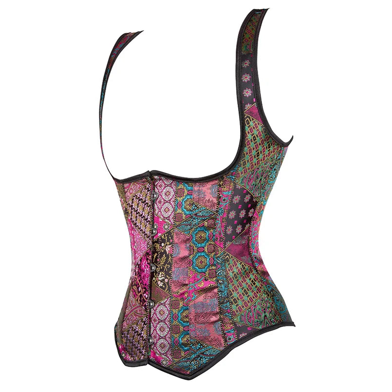 Unterbrust-Korsett in Übergröße, Taillentrainer, Steampunk-Korsett mit Riemen, Gothic-Korsett mit Schnürung am Rücken und Streifen So ist Leben