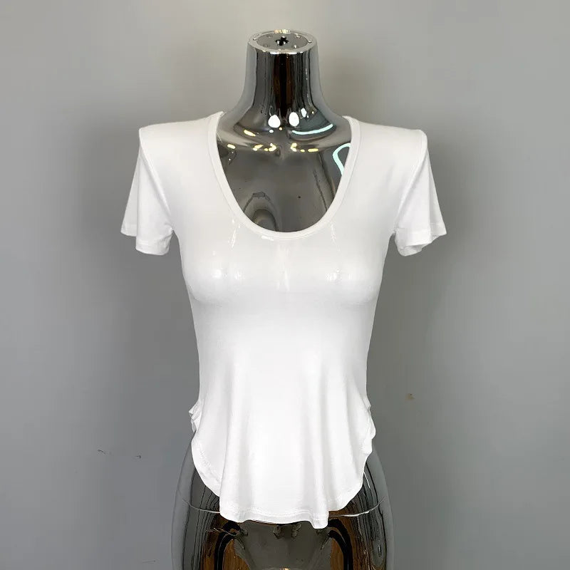 Koreanische Dongdaemun Pure Desire Sexy Spicy frauen Geschmack U-ausschnitt Slim Fit Langarm T-shirt Mid-länge gestrickte Casual Top So ist Leben