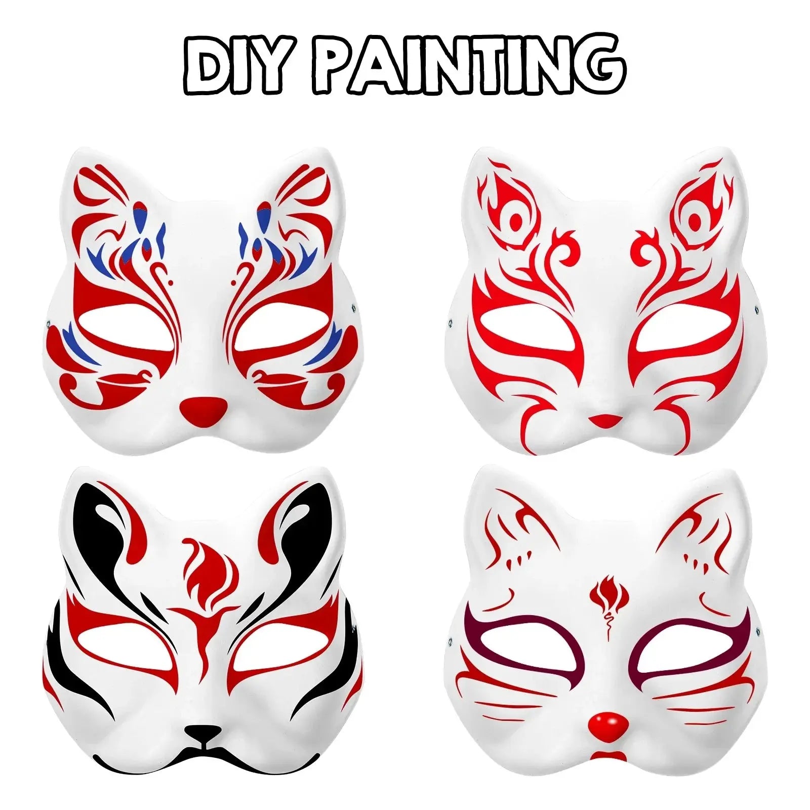 5PCS Therian Masken Weiße Katze Masken Blank DIY Halloween Maske Tier Halbe Gesichtsmasken Maskerade Cosplay Party - So ist Leben