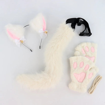 Halloween-Katzen-Kostüm-Set für Mädchen, Cosplay, Halloween-Katzen-Kostümzubehör mit Stirnband, Schwanz, Handschuhe, 3-teilig So ist Leben
