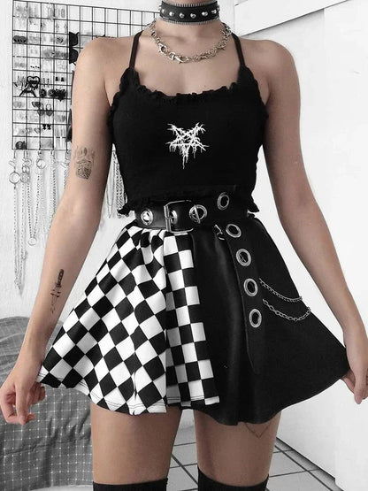 Patchwork Goth Plaid sexy Minirock Frauen Harajuku Mode Falten rock Punk ästhetische Sommer hohe Taille Rock 2021 So ist Leben