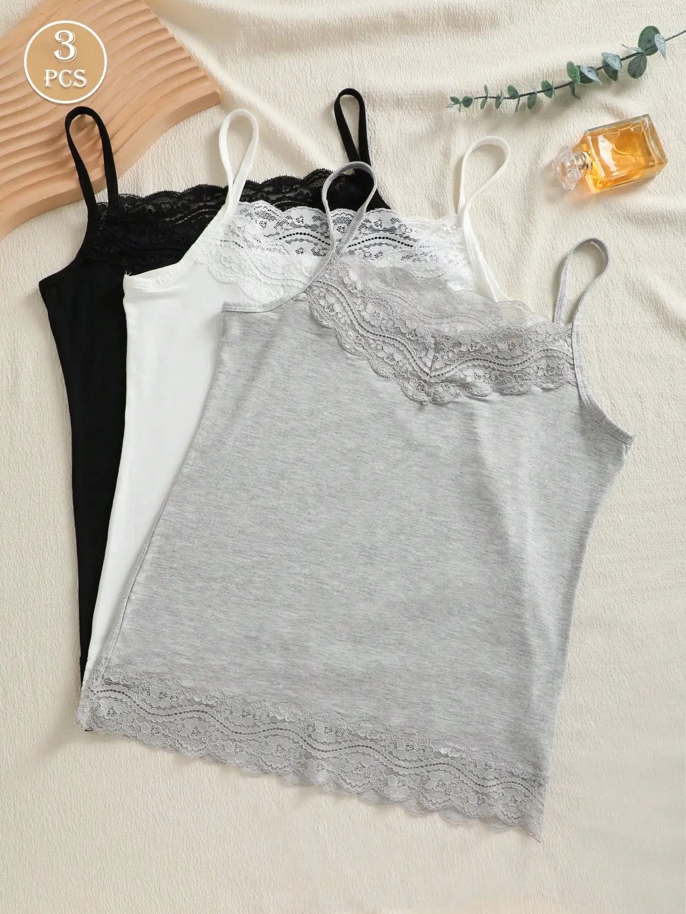 3-teiliges Damen-Cami-Tanktop mit Spitze und Blumenmuster, vielseitige und einfache Oberbekleidung, lässige, bequeme Sommeroberteile So ist Leben