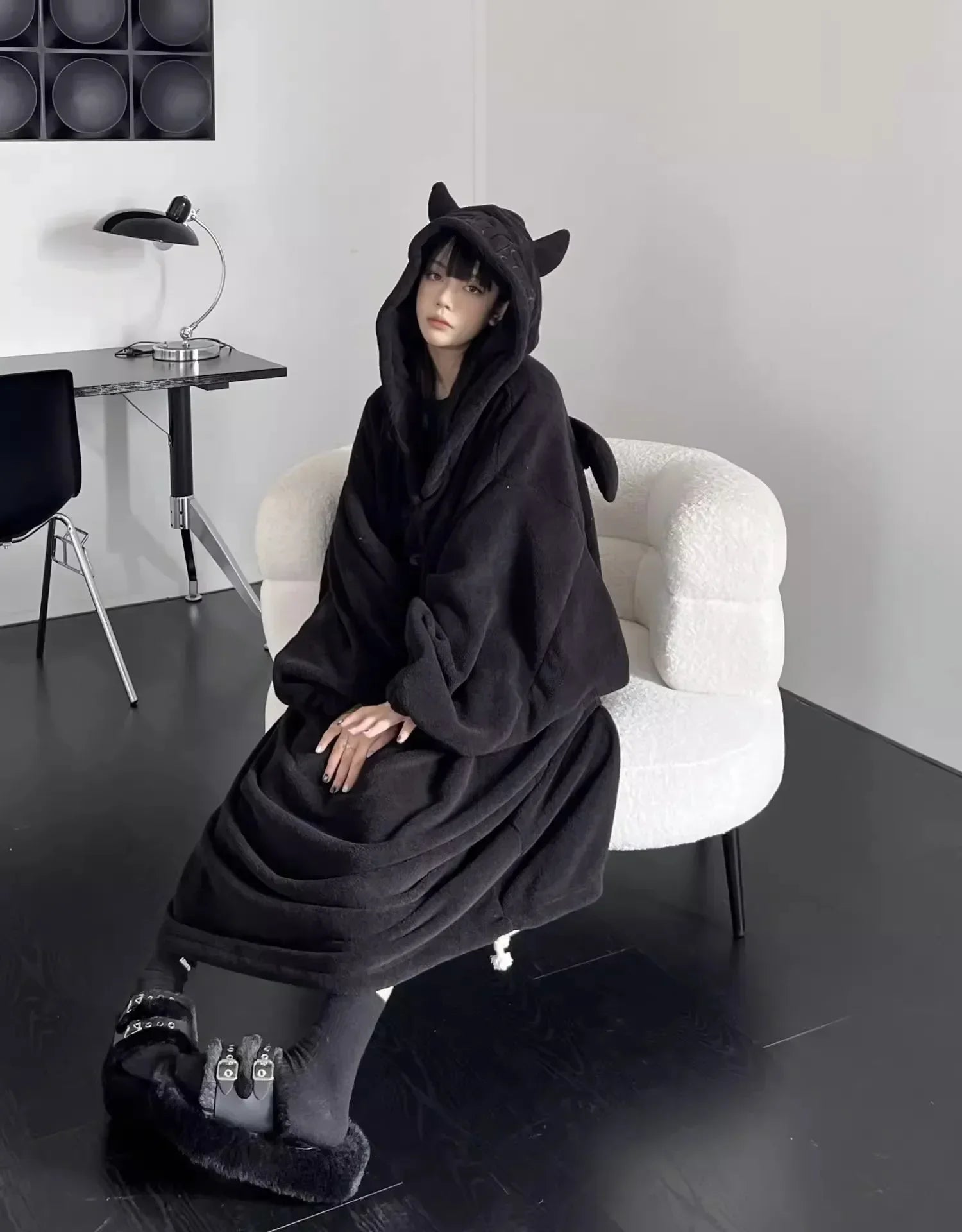 Verdickter, gepolsterter, warmer Pyjama, einfarbig, Homewear, lockeres Kapuzenkleid, Imp-Paar-Robe, Herbst und Winter, einteiliger Pyjama für Studenten So ist Leben